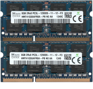 【DDR3 8GBx2枚 合計16GB ノートPC用】＜動作確認済＞SK hynix 低電圧 1.35V DDR3L-1600 (PC3L-12800S) HMT41GS6AFR8A-PB【中古】H182