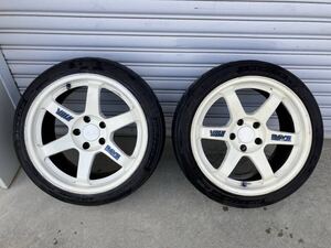 ジャンク！　レイズ　RAYS　VOLK RACING　TE37　17×9.5Ｊ +12　ホワイト　5H-114.3　2本セット　GT-Rサイズ　　215/45R17 DIREZZA ZⅡ