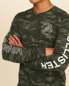 * ラスト * HOLLISTER ホリスター クルーネック グラフィック Tシャツ GRAPHIC LONG SLEEVE TEE 長袖 ロンT S / 迷彩 Camo *