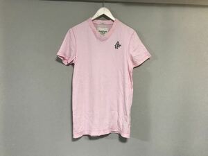 本物アバクロアンドフィッチAbercrombie&FitchコットンVネック半袖TシャツメンズサーフアメカジミリタリーワークピンクM