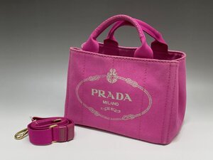 最終セール！美品 PRADA プラダ カナパ 幅28cm 2Wayハンドバッグ ピンク 1BG439 キャンバス トートバッグ ショルダーストラップ付き