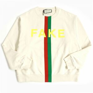 未使用品□GUCCI/グッチ 635847 FAKE NOT/ウェブライン プリント コットン100％ 長袖 スウェット/トレーナー アイボリー S 伊製 正規品