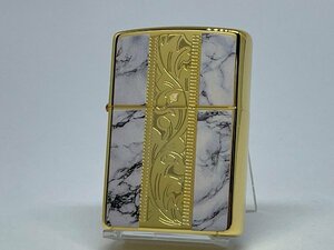 送料無料 ZIPPO[ジッポー]両面加工 大理石調＆アラベスクデザイン ホワイトゴールド 2GWT-W