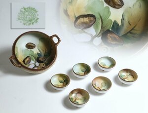 オールドノリタケ レリーフ団栗文 ボウルセット M-NIPPON印1910-1921年頃 / Noritake どんぐり ミニボウル 小皿 鉢