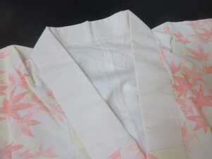 1円 良品 正絹 長襦袢 縮緬 式典 和装 和服 正月 紅葉 楓 花柄 草花 袷 身丈113cm 裄66cm【夢職】★★★