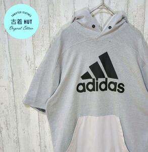 adidas　半袖パーカー　Tシャツ　海外古着　ビッグロゴ　パフォーマンスロゴ　#h689