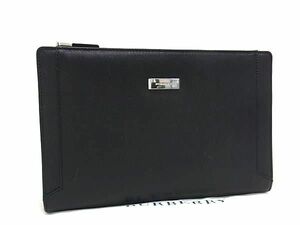 1円 ■美品■ BURBERRY バーバリー レザー クラッチバッグ セカンドバッグ メンズ ブラック系 AX7549