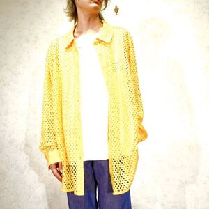 USA VINTAGE d&co. YELLOW COLOR MESH SHEER SHIRT/アメリカ古着イエローカラーメッシュシアーシャツ