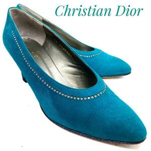 ☆即決・送料無料☆Christian Dior クリスチャンディオール スワロフスキー パンプス グリーン系 約22.5cm 革靴 本革 本皮 レディース