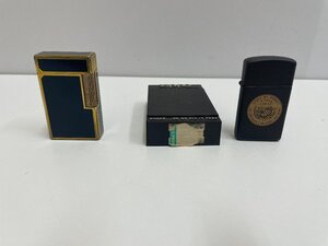 【B92437】S.T.Dupont デュポン ライター 都彭 ブラック×ゴールド コンビカラー / ZIPPOおまけ付き 着火未確認 2点ともジャンク品