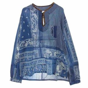 VISVIM ビズビム 21AW 0121205011010 TUNIC P.O. BANDANA バンダナ チュニック プルオーバー 長袖 シャツ ブルー系 2【美品】【中古】