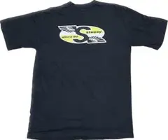 90s Stussy バックプリント グラフィックTシャツ 黒色 ロゴプリント