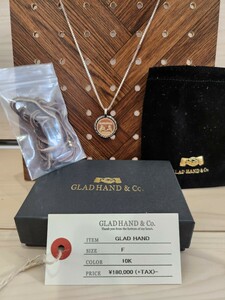 【希少10k】GLAD HAND グラッドハンド 10周年記念ネックレス メダルチャーム 10k ゴールド SV925 レザー アメカジ USA製