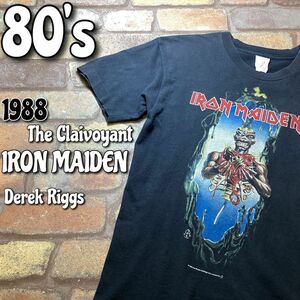 ★激レア★80s vintage★【IRON MAIDEN 】The Clairvoyant 1988コピーライト＆デレクリッグスのロゴ入り 半袖Tシャツ【S位】黒 K4-002