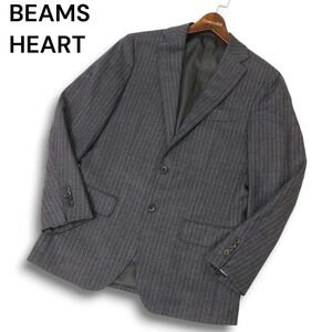 BEAMS HEART ビームス ハート 秋冬 Martin Sons＆Co. ウール★ ストライプ テーラード ジャケット Sz.46　メンズ グレー　A4T10314_A#N