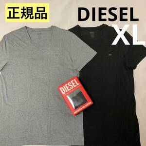 洗練されたデザイン　DIESEL　UMTEE-MICHAEL-TUBE-TWOPACK　VネックTシャツ2枚セット　ブラック/グレー　XL　A05428 0LDAS　2023新製品