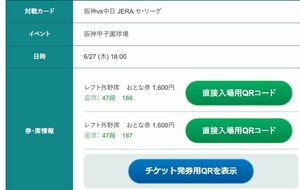 ６月２７日（木） 阪神タイガースvs中日ドラゴンズ 阪神甲子園球場レフトペア席 