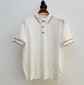 BRUNELLO CUCINELLI(ブルネロ クチネリ) メンズニットポロシャツ 半袖Tシャツ ホワイト Lサイズ ニットカットソー 夏 紳士服 テンセル