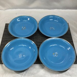 【中古/現状品/TO】橘吉 たち吉 金彩 ブルー カレー皿 陶器 径約19.5cm 和食器 4枚セット　MZ0522