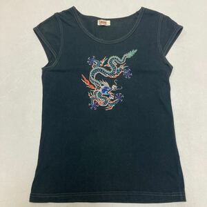 246 希少 VIVIENNE TAM ヴィヴィアン タム ドラゴン刺繍 半袖 カットソー 龍 ブラック 春夏 Tシャツ 和柄 40424U