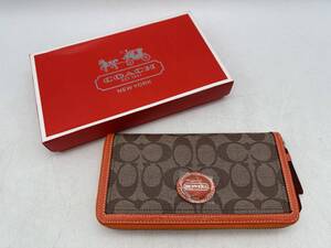 COACH コーチ　本物　未使用　オレンジライン　シグネスチャー柄　ジッピーウォレット　長財布