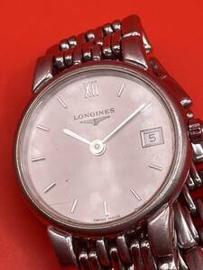 超音波洗浄済 LONGINES L5.132.4 26297948 レディース　クォーツ腕時計　デイト機能　銀文字盤　ローマ数字　金属ベルト　Flagship