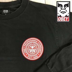 ★稀少Sサイズ!!◎アメリカ直輸入!!正規品◎[OBEY オベイ]両面プリント 長袖 Ｔシャツ[S]黒 キッズ 兼用 アート カルチャー K2-099