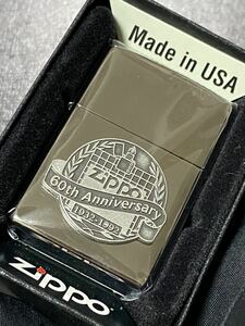 zippo 60周年記念 立体メタル ブラックアイス 希少モデル 2016年製 シルバーインナー 2016年製 ケース 保証書付き