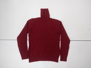 8．カシミヤ 100% 馬淵 Pure Cashmere カシミア タートルネックニットセーター レディースL えんじ x301