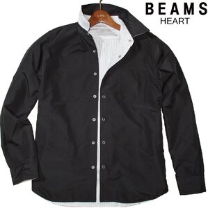 新品ラス1 秋物 M ▼ ビームス BEAMS HEART ▼ リバーシブル 長袖シャツ シャツジャケット 黒 ヒッコリー 白 ジャケット ウェスタンシャツ