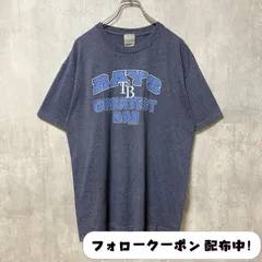 古着 used　MLB　RAYS　タンパベイ レイズ　メジャーリーグ　半袖プリントTシャツ　スポーツ　野球　ネイビー　紺　レトロ