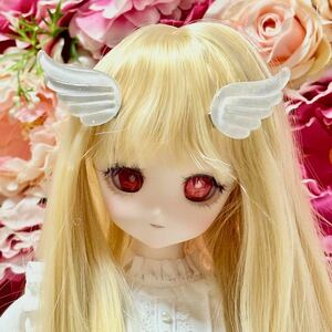 CALEN Punch★MDD DD SDサイズヘッド向け　ヘアアクセサリー2個セット　ホワイトクリアラメの天使の羽根左右セット　ヘアクリップ