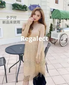 【タグ付新品】Regalect.レースニットワンピース　ドッキング　ハイネック