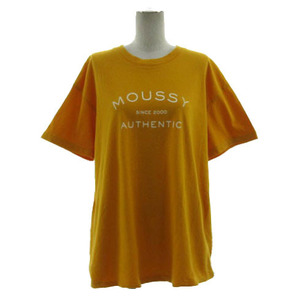 マウジー MOUSSY Ｔシャツ 丸首 ロゴプリント 半袖 オーバーサイズシルエット コットン 山吹色 F レディース