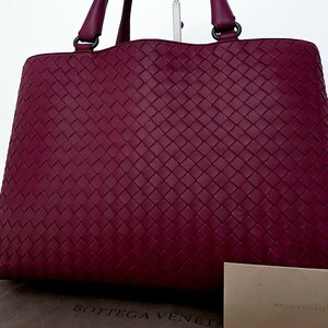 1円■未使用級■定価50万■BOTTEGA VENETA ボッテガ イントレチャート トートバッグ ビジネス レディース メンズ レザー バーガンディ