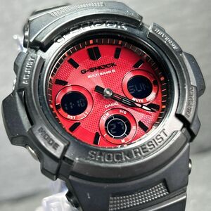 美品 CASIO カシオ G-SHOCK ジーショック AWG-M100SAR-1A 腕時計 クオーツ アナデジ 多機能 レッド文字盤 ステンレススチール 動作確認済み