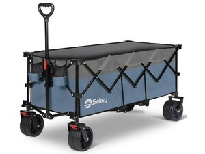 1円スタート Sekey キャリーワゴン キャンプカート ブレーキ付き コンパクト収納 耐荷重200kg アウトドア 大容量300L ブルーグレー D03805