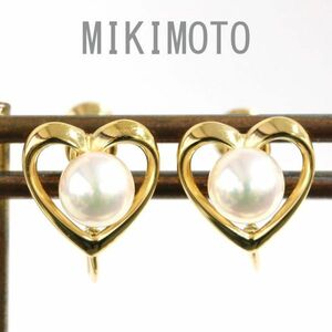 【ミキモト】MIKIMOTO あこや パール アコヤ 真珠 ハート 18金 K18 YG イエローゴールド イヤリング