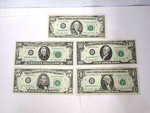 アメリカドル 米国ドル札 1ドル/5ドル/10ドル/20ドル/100ドル 合計136ドル 旧紙幣 コレクター収集品 管308