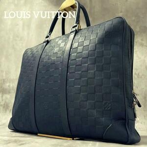 ■極美品■LOUIS VUITTON ルイヴィトン ダミエアンフィニ ポルトドキュマン・ヴォワヤージュ/ブリーフケース ネプテューヌ ブルー 正規品 