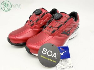 2406601018　♭ MIZUNO ミズノ ゴルフシューズ 51GM187062 レッド×ブラック 正面BOA カチカチシューズ スパイク 25.0cmEEE 中古