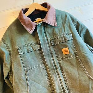 ★USA製★ヴィンテージ Carhartt カーハート チョアコート カバーオール モスグリーン MOS ワークジャケット デトロイト ジャケット コート