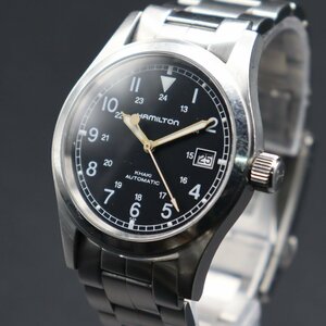 R6.6月OH済 HAMILTON Khaki ハミルトン カーキ H704150 自動巻き 裏スケ 25石 24時間表示 黒 全数字 デイト スイス製 純正ブレス メンズ