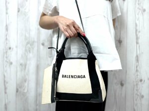 極美品 BALENCIAGA バレンシアガ ネイビーカバス XS ハンドバッグ ショルダーバッグ バッグ キャンバス×レザー ナチュラル×黒 2WAY 75266