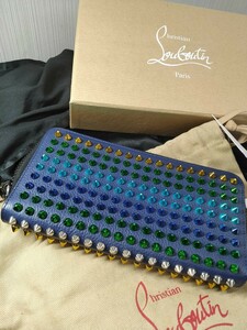 クリスチャンルブタン 長財布 パネトーネ マルチカラー スタッズ ネイビー №1175059 極美品 付属品 Christian Louboutin 