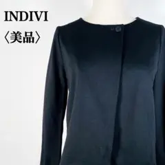 【美品】インディヴィ　ブラック ストレッチ ワンボタンノーカラージャケット