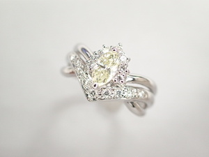 美品 Pt900 マーキス イエローダイヤ0.36ct リング 指輪