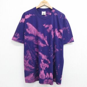 XL/古着 リー Lee 半袖 ビンテージ Tシャツ メンズ 90s 無地 大きいサイズ コットン クルーネック 紫 パープル ブリーチ加工 23jul13