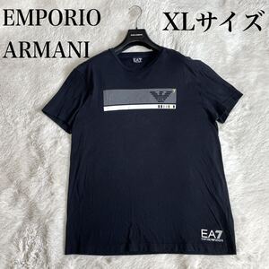 美品 エンポリオアルマーニ XL 蛍光 ロゴ ブラック Tシャツ カットソー EMPORIO ARMANI