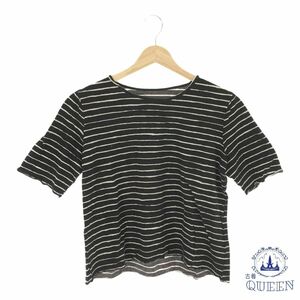 ☆美品☆ トップス Tシャツ カットソー 半袖 シンプル レディース ボーダー ブラック 901-3789 送料無料